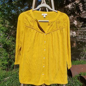 Soft Mustard Yellow Linen 3/4 Sleeve